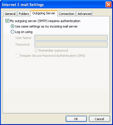 Outgoing Server Settings